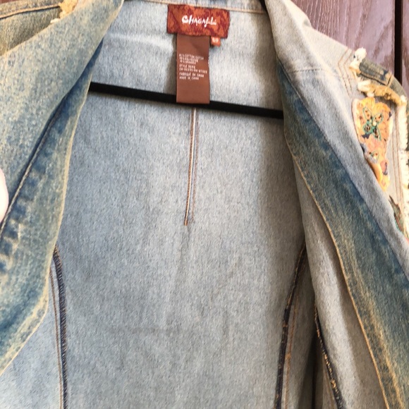 VINTAGE CHAGALL DENIM EMBELLISHED SMJACKET-HIPPIE BOHO APPLIQUÉ BEAD SEQUIN #043 - Picture 10 of 14